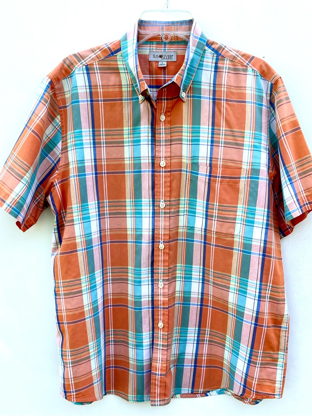 Sun River Orange Plaid Short-Sleeve Button-Down Shirt- Large